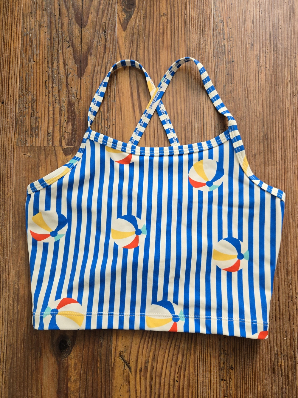 Hanna Andersson Blue & White Stripe Beach Ball Crop Swim Top, Top Only, Sz. 10